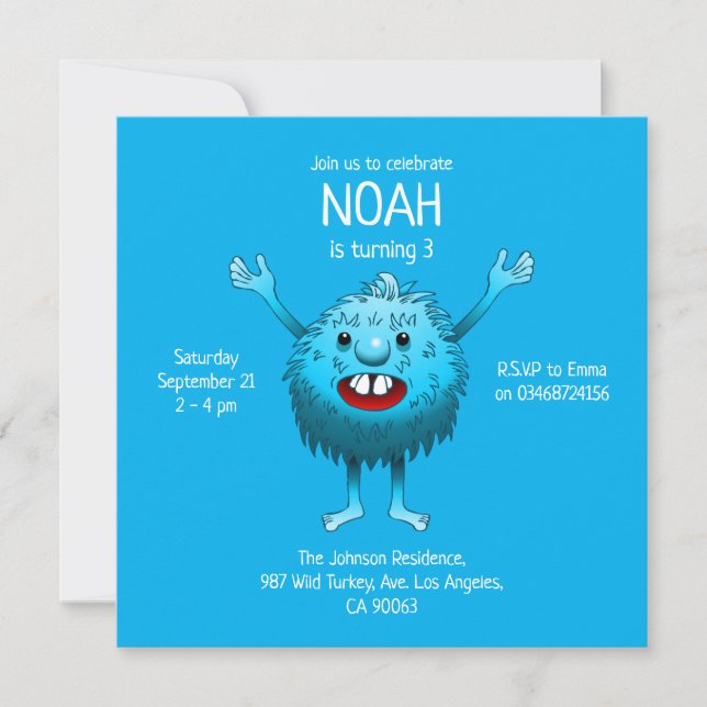 Fluffy Cute Monster birthday invitation (Front)