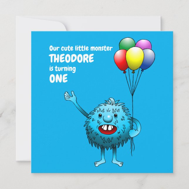 Fluffy Cute Monster Birthday Invitation (Front)