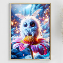 Fluffy Cute Moth Fantasy Winter Landscape