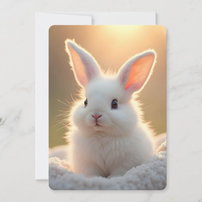 Fluffy, cute, white bunny, custom holiday card (Front)