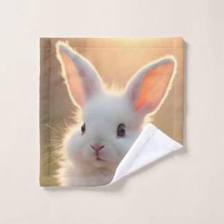 Fluffy, cute, white bunny, super adorable   wash cloth