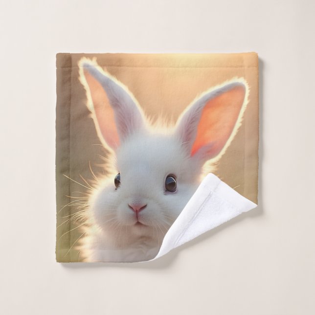 Fluffy, cute, white bunny, super adorable   wash cloth (Wash Cloth)