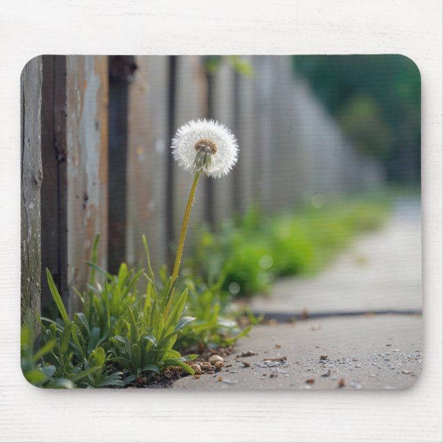Fluffy Dandelion Growing In a Sidewalk Mouse Mat (Front)