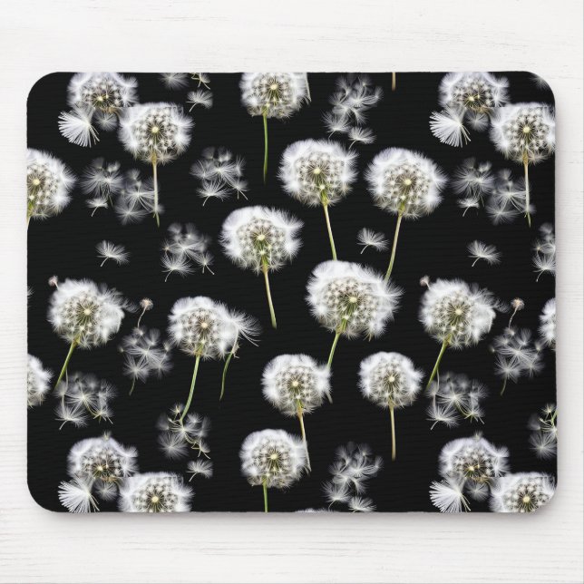 Fluffy Dandelions On Black Mouse Mat (Front)