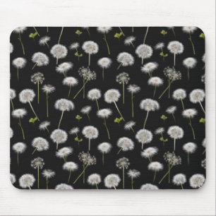 Fluffy Dandelions On Black Mouse Mat