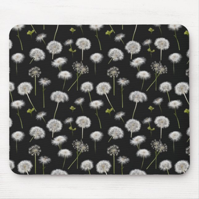 Fluffy Dandelions On Black Mouse Mat (Front)