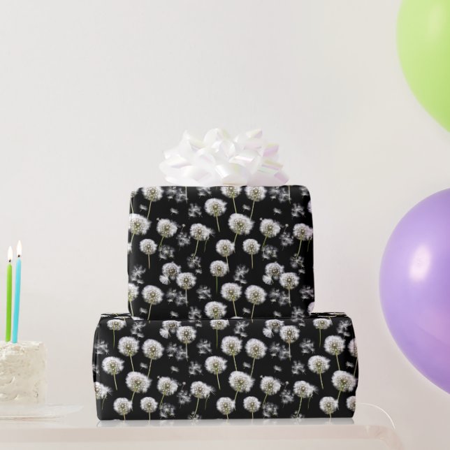Fluffy Dandelions On Black Wrapping Paper (Party Gifts)
