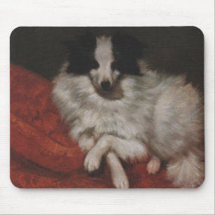 Fluffy Dog Sitting on a Cushion (Gustave Courbet) Mouse Mat