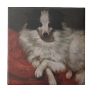 Fluffy Dog Sitting on a Cushion (Gustave Courbet) Tile