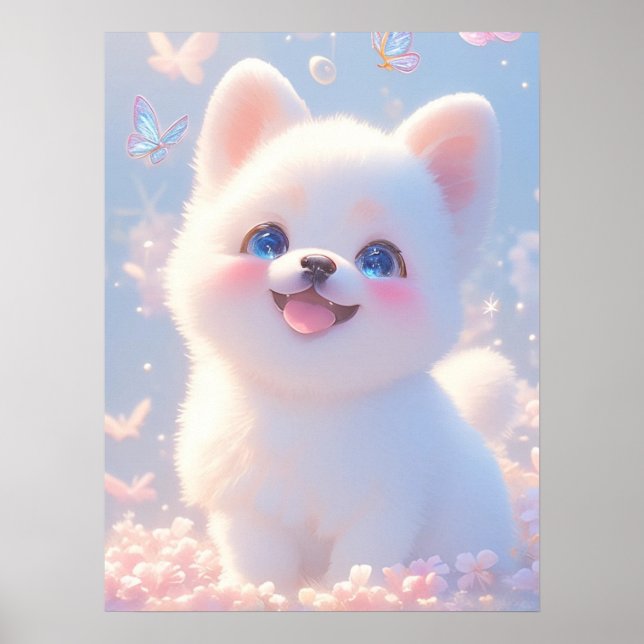 Fluffy Dog Whimsical Dream Poster (Front)