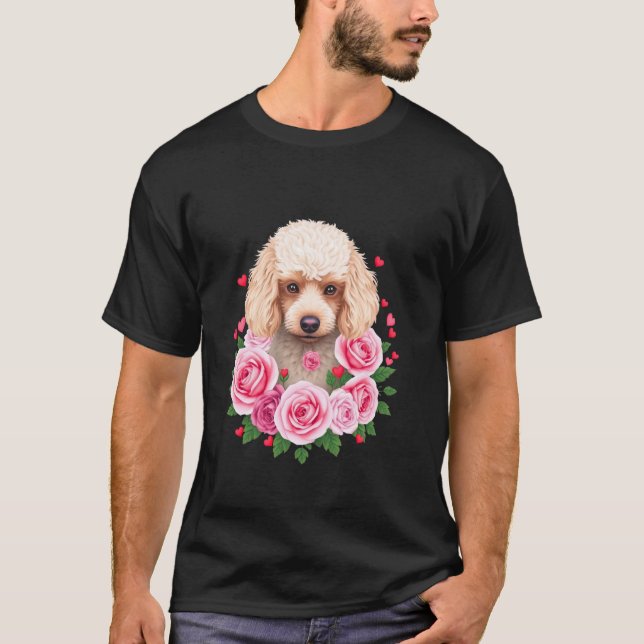 Fluffy Dog With Roses T-Shirt (Front)