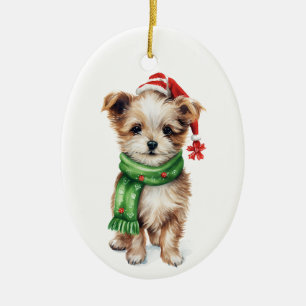 Fluffy Dog with Scarf Ornament – Cosy Holiday 