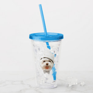 Fluffy Dog with White Hat Acrylic Tumbler