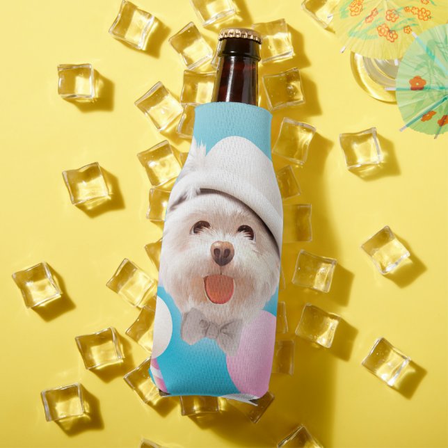 Fluffy Dog with White Hat Bottle Cooler (In Situ Summer)