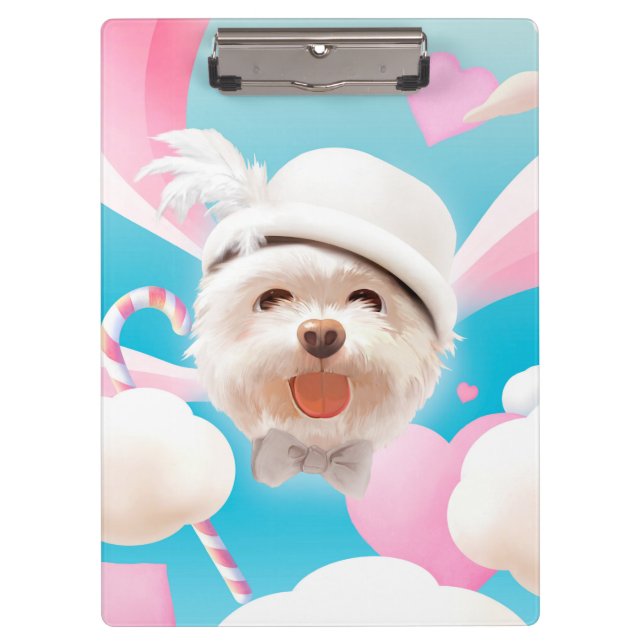 Fluffy Dog with White Hat Clipboard (Front)