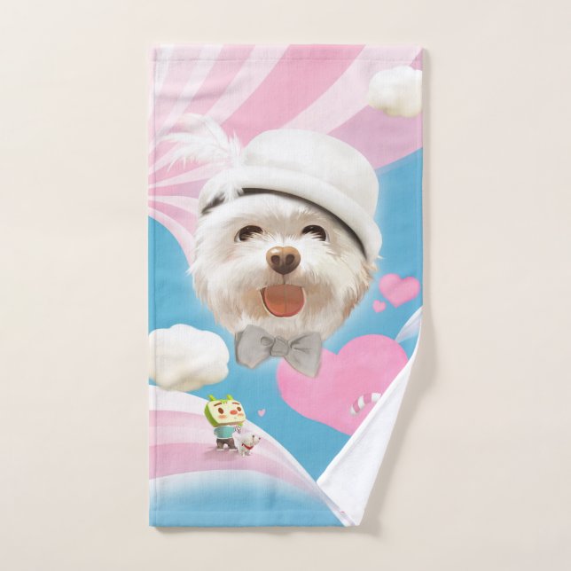 Fluffy Dog with White Hat Hand Towel (Hand Towel)