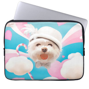 Fluffy Dog with White Hat Laptop Sleeve