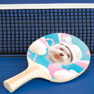 Fluffy Dog with White Hat Ping Pong Paddle
