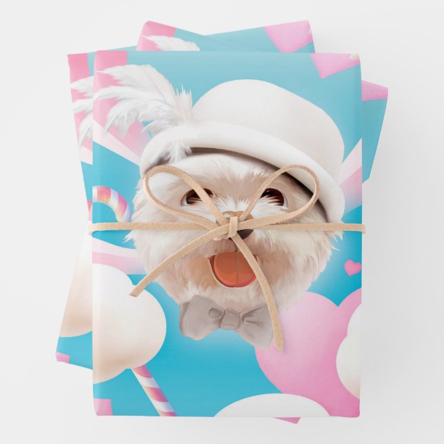 Fluffy Dog with White Hat Wrapping Paper Sheet (In situ)