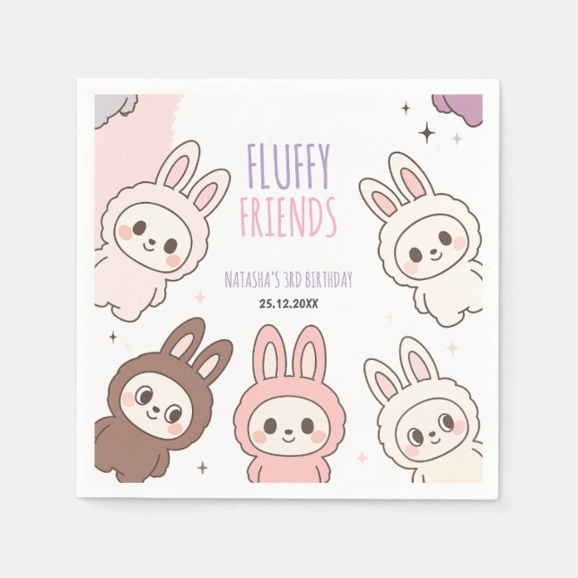 Fluffy Dolls Pastel Bunny Themed Birthday Napkin (Front)