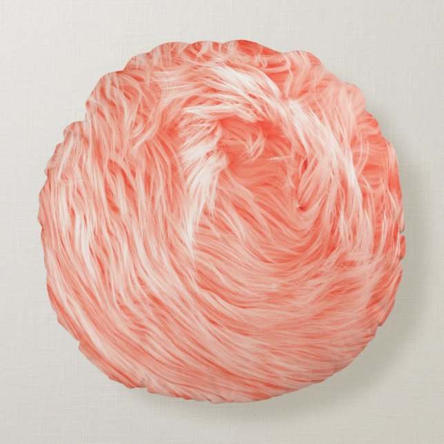 Fluffy fake textile fur round cushion (Front)
