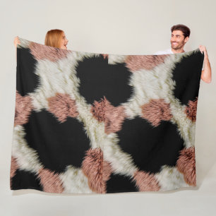 Fluffy Faux Fur Abstract Cow Print - Cosy Pastel Fleece Blanket