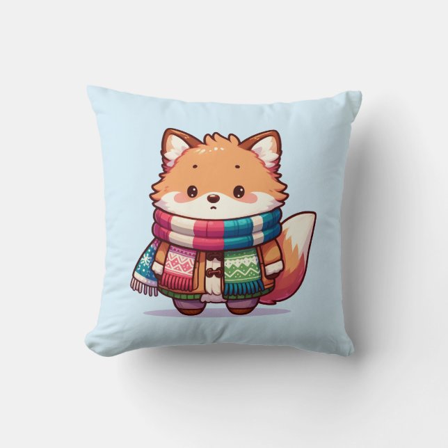 Fluffy Fox in Winter Cushion (Front)