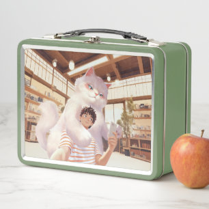 Fluffy Giant: White Cat Selfie at Retro Cafe Metal Lunch Box