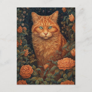 Fluffy Ginger Cat in the flowers Postcard