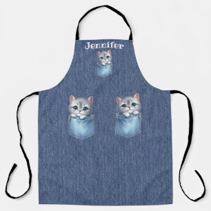 Fluffy Grey Cat All-Over Print Apron