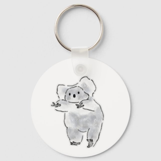 Fluffy Grey Koala Reaching Out Arms Key Ring (Front)