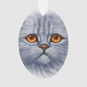 Fluffy Grey Tabby Cat Kitten Face Ornament