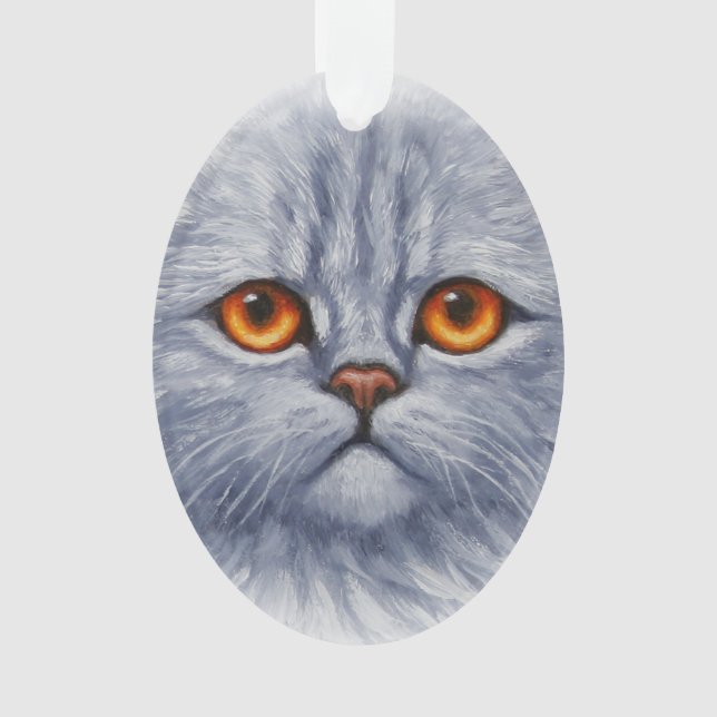 Fluffy Grey Tabby Cat Kitten Face Ornament (Front)