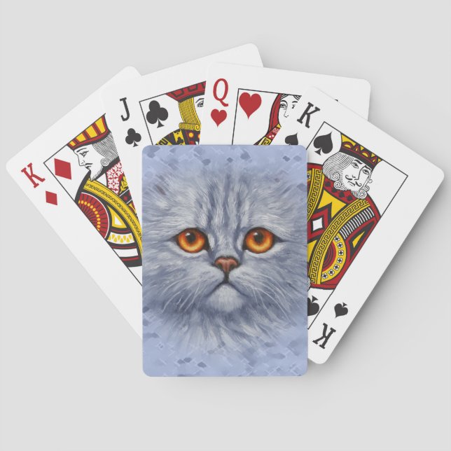 Fluffy Grey Tabby Cat Kitten Face Playing Cards (Back)