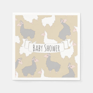 Fluffy Grey & White Llamas Baby Shower Napkin