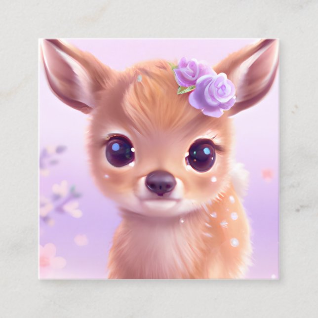 Fluffy Happy Baby Deer with Ivory Nose Square Business Card (Front)