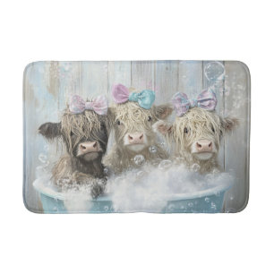 Fluffy Highland Calves Bubble Bath Farmhouse Scene Bath Mat