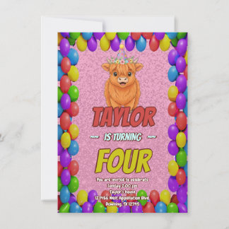 Fluffy Highland Cow Birthday Invite