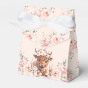 Fluffy Highland Cow Pink Floral Baby Shower Favour Box