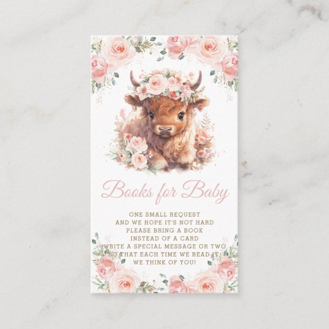 Fluffy Highland Cow Pink Floral Books for Baby Enclosure Card (Front)