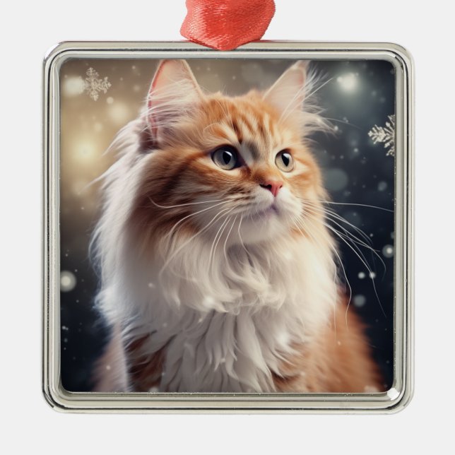FLUFFY HOLIDAY CHRISTMAS TABBY KITTEN METAL TREE DECORATION (Front)