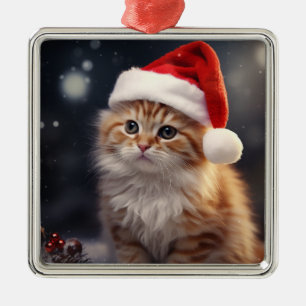 FLUFFY HOLIDAY ORANGE WHITE TABBY KITTEN METAL TREE DECORATION