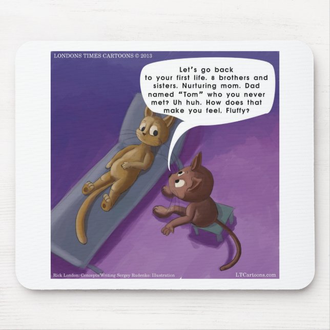 Fluffy In Therapy Funny Cat Cartoon Mouse Mat (Front)