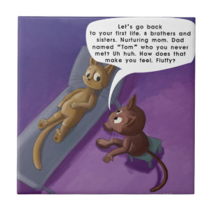 Fluffy In Therapy Funny Cat Cartoon Tile