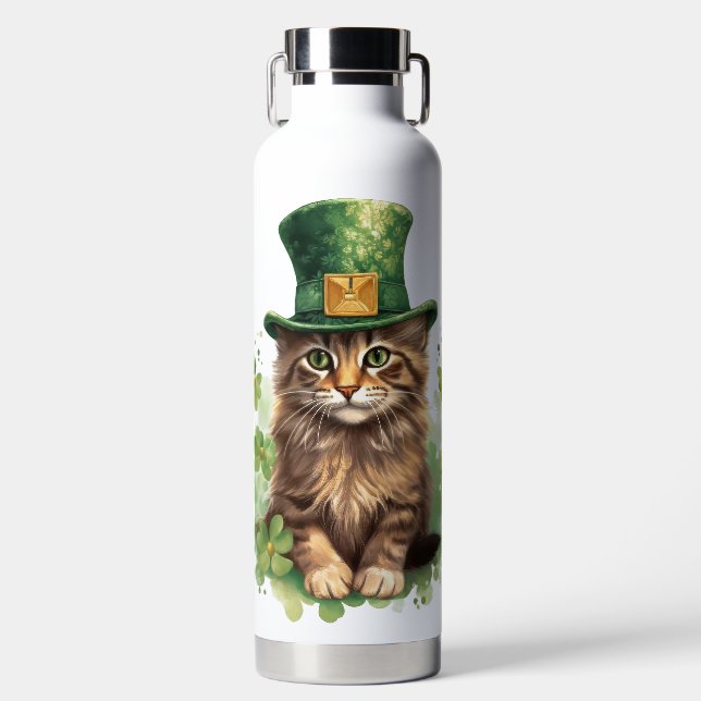 FLUFFY IRISH THEMED KITTY CAT  WATER BOTTLE (Front)