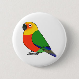 Fluffy jenday conure parrot cartoon drawing 6 cm round badge