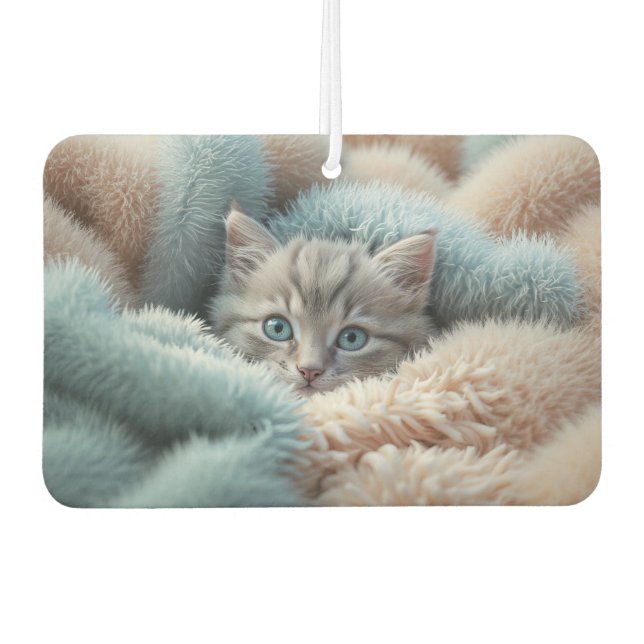 Fluffy Kitten in a Soft Blanket Car Air Freshener (Front)