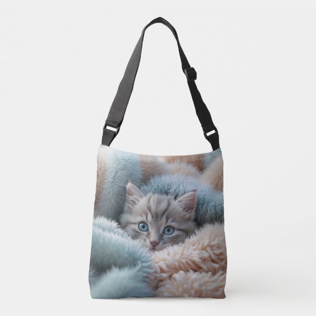 Fluffy Kitten in a Soft Blanket Crossbody Bag (Front)