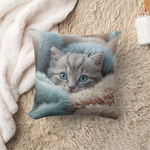 Fluffy Kitten in a Soft Blanket Cushion