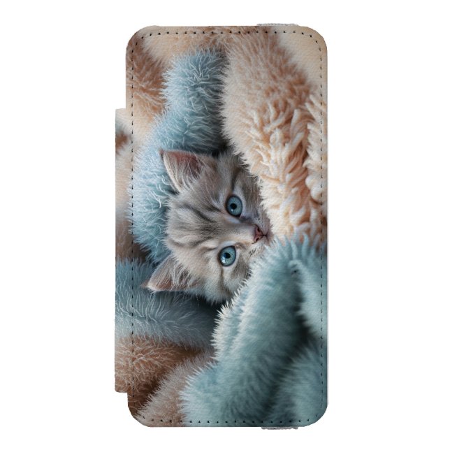 Fluffy Kitten in a Soft Blanket Incipio iPhone Wallet Case (Folio Front)